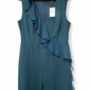 Connected Apparel Teal Ruffle Jumpsuit